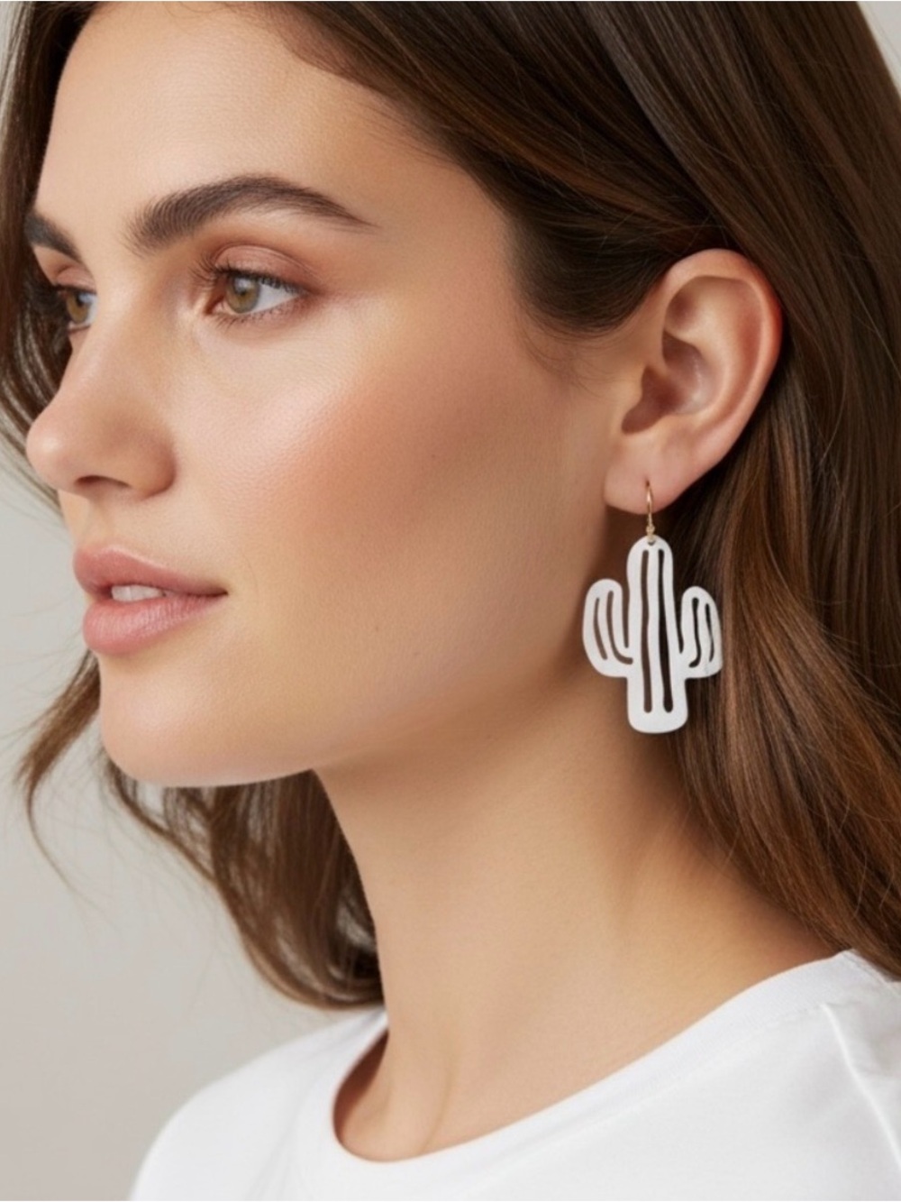 Cactus White Dangle Earrings